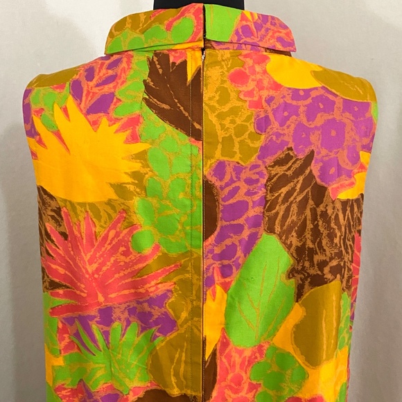 Vintage 60s 70s Maxi Dress Tiki Tropical Floral Cotton Orange Retro Mod M 8 10 - Picture 7 of 14
